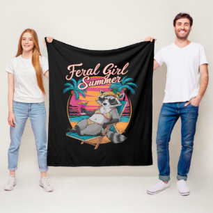 Couverture Polaire Feral Girl Summer Beach Funny Raccoon