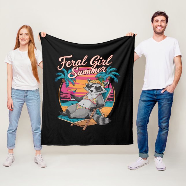 Couverture Polaire Feral Girl Summer Beach Funny Raccoon (En situation)