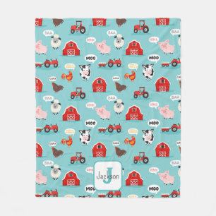 Couverture Polaire Ferme d'animaux mignons Oink Baa Moo pour enfants
