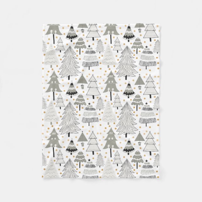 Couverture Polaire Ferme d'arbre de Noël, accents de point d'or (Devant)