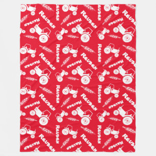 Couverture Polaire Ferme de blé stylisé tracteur nom graphique rouge 