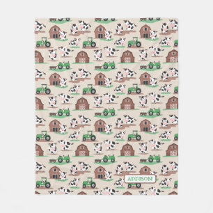 Couverture Polaire Ferme de vache rustique personnalisée Tan and Gree