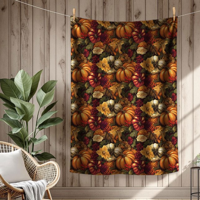 Couverture Polaire Festif Automne Fleurs et Citrouille Accent saisonn (Festive Fall Blooms & Pumpkin Seasonal Accent Fleece Blanket)
