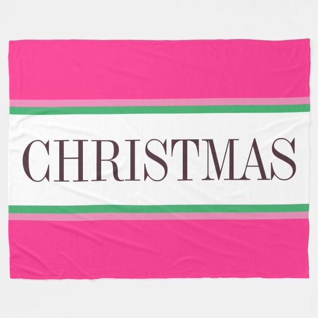 Couverture Polaire Festin rose vif vert blanc NOËL rayures (Devant (Horizontal))
