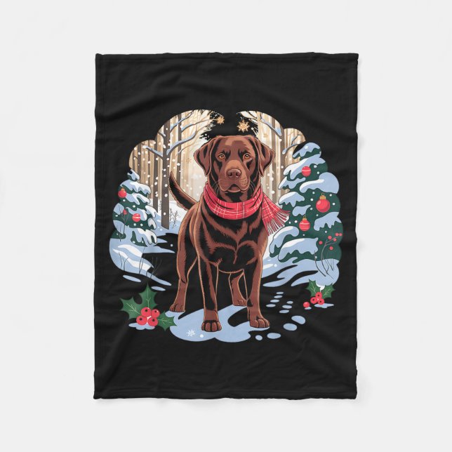 Couverture Polaire Festive Chocolate Lab In Snowy Forest Winter Xmas  (Devant)