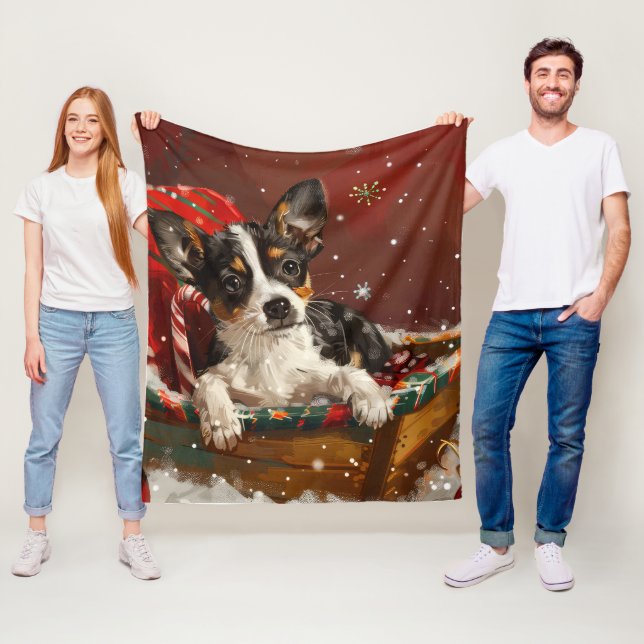 Couverture Polaire Festive de Noël de chien de Rat Terrier (En situation)