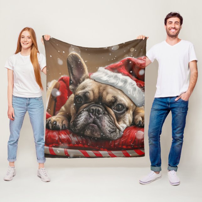 Couverture Polaire Festive de Noël de Chien de taureaux français (En situation)