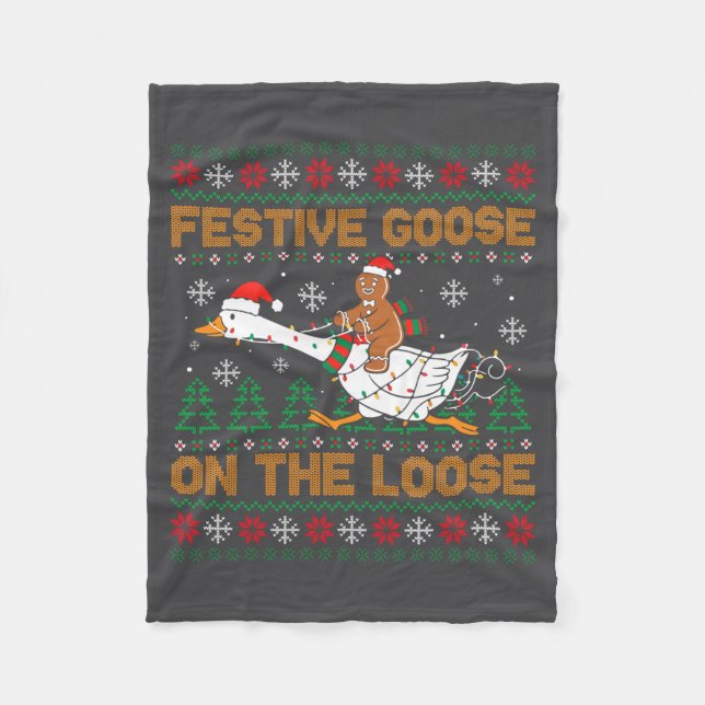 Couverture Polaire Festive Goose On The Loose Funny Gingerbread Ugly  (Devant)