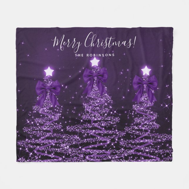 Couverture Polaire Festive Holiday Purple Christmas Trees Bows (Devant (Horizontal))