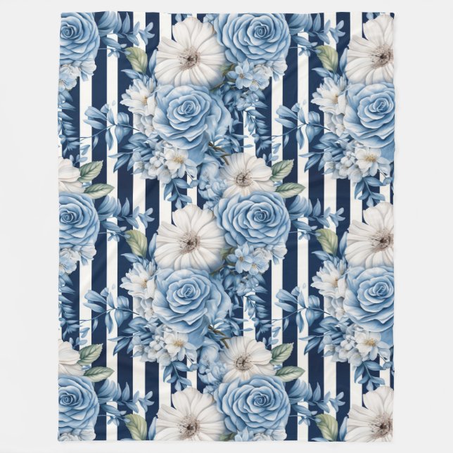 Couverture Polaire Fête de mariage floral bleu marine rayé (Devant)