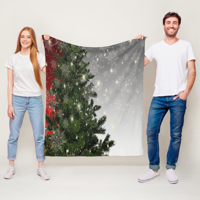 Couverture Polaire Fête de Noël Arbre vert Rouge Argent Flèches (En situation)