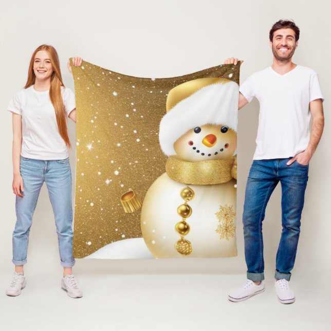 Couverture Polaire Fête de Noël Golden Snowman Snowflakes Fêtes (En situation)