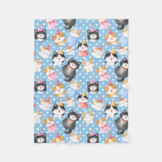 Couverture Polaire Fête des chats sur Pois bleus