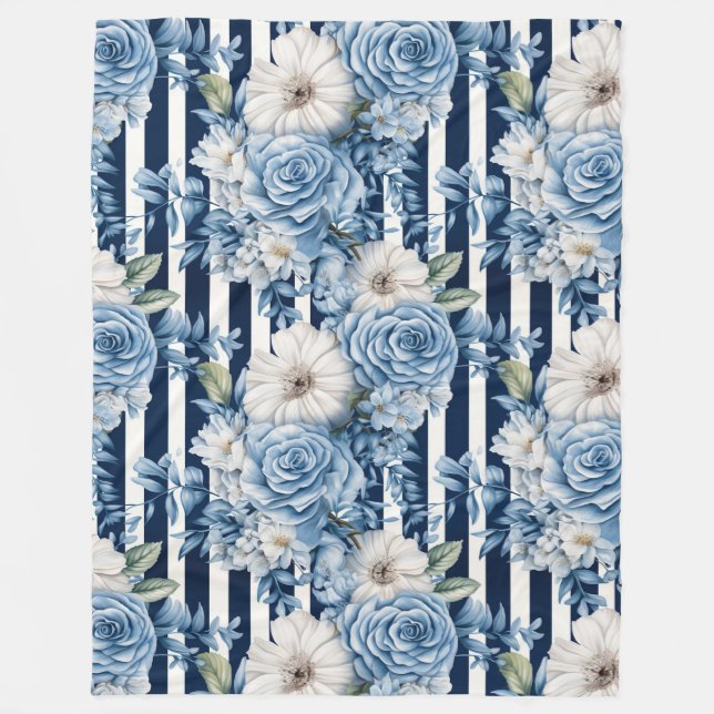 Couverture Polaire Fête des mariées des rayures florales bleu marine (Devant)
