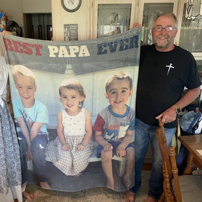 Couverture Polaire Fête des pères photo Best Papa Ever Grandkids (My husband loves his custom grandkids photo fleece blanket!)