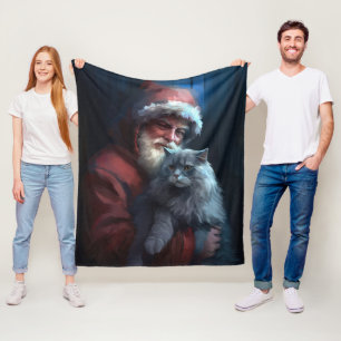 Couverture Polaire Fête du Père Noël du chat bleu russe