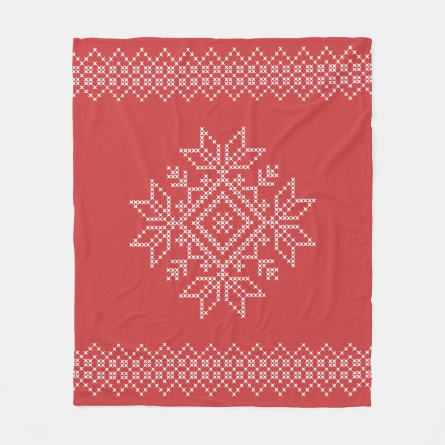 Couverture Polaire Fêtes de Noël Crochet rouge flocon (Devant)