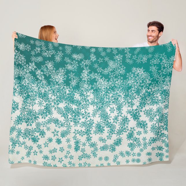 Couverture Polaire Fêtes de Noël Hiver Flambeaux Turquoises (En situation)
