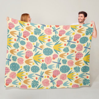 Couverture Polaire Feuillage préhistorique et libellules