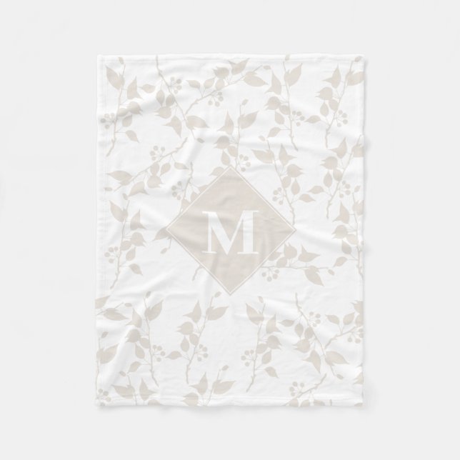 Couverture Polaire Feuille décorative Botanique Beige Monogramme (Devant)