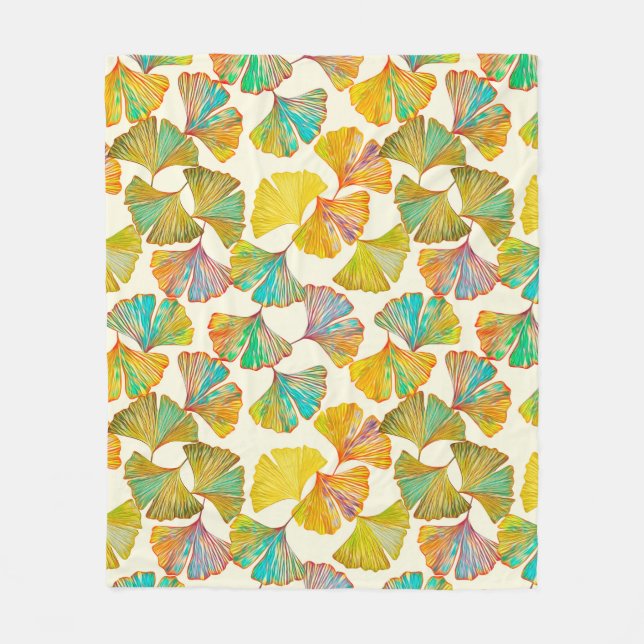 Couverture Polaire Feuille Gingko sur le sol motif sans couture. Aqua (Devant)