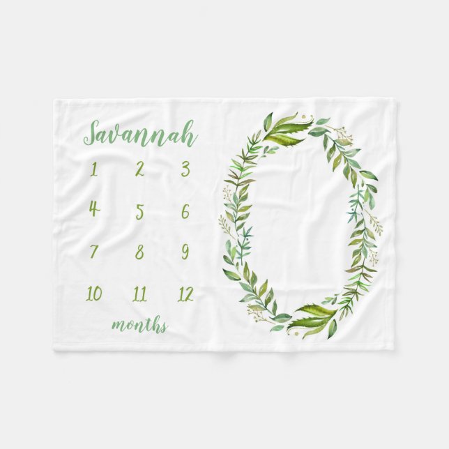 Couverture Polaire Feuilles Boho personnalisé Baby Milestone Photo (Devant (Horizontal))