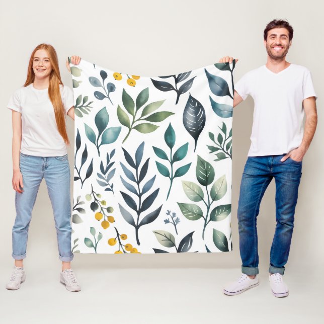 Couverture Polaire Feuilles botaniques verts (En situation)