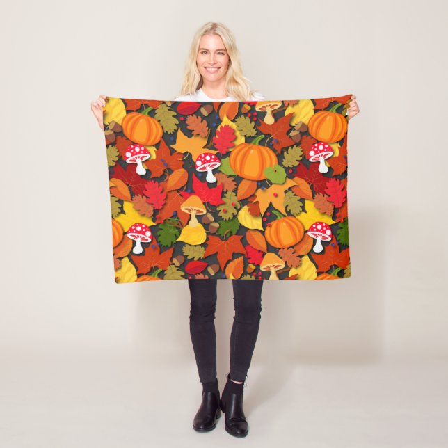 Couverture Polaire Feuilles citrouille et tabourets (En situation)