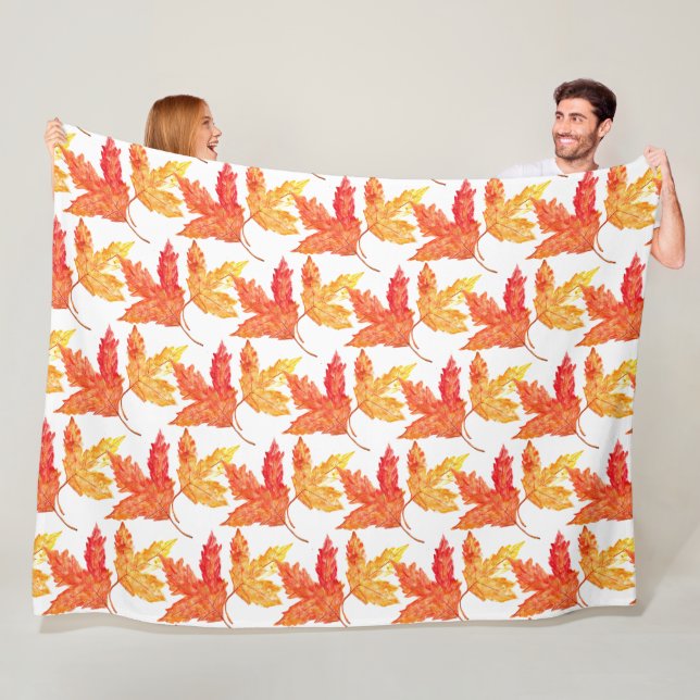 Couverture Polaire Feuilles d'automne aquarelle Automne Arbre rustiqu (En situation)