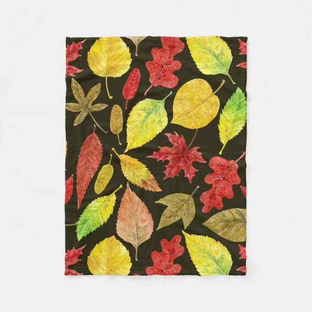 Couverture Polaire Feuilles d'automne aquarelle foncée (Devant)
