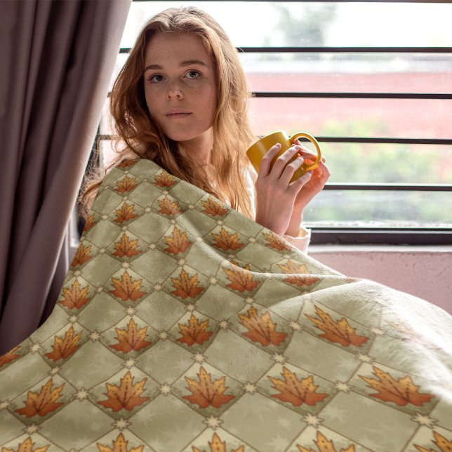 Couverture Polaire Feuilles d'automne avec Stars Motif Diamond (Autumn Leaves with Stars Diamond Pattern Fleece Blanket)