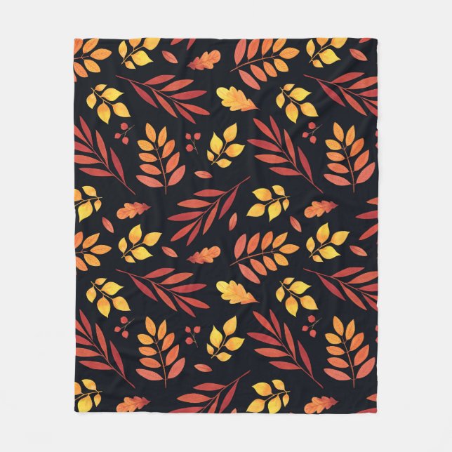 Couverture Polaire Feuilles d'automne colorées Motif d'aquarelle (Devant)
