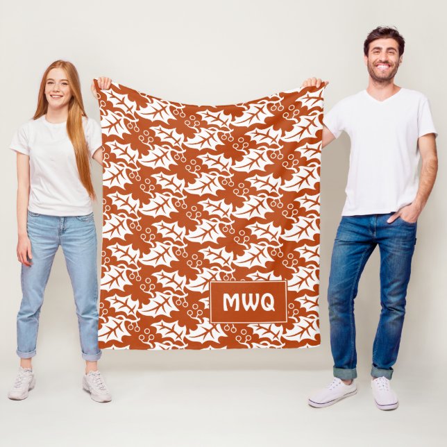 Couverture Polaire Feuilles d'automne couleur rouille orange blanc MO (En situation)