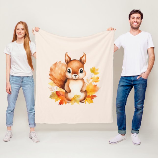 Couverture Polaire Feuilles d'automne d'écureuil animal mignon person (En situation)