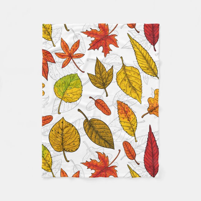 Couverture Polaire Feuilles d'automne en blanc (Devant)