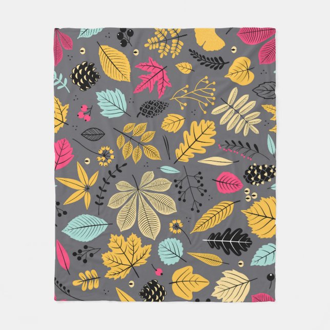 Couverture Polaire Feuilles d'automne : Motif foncé sans couture (Devant)