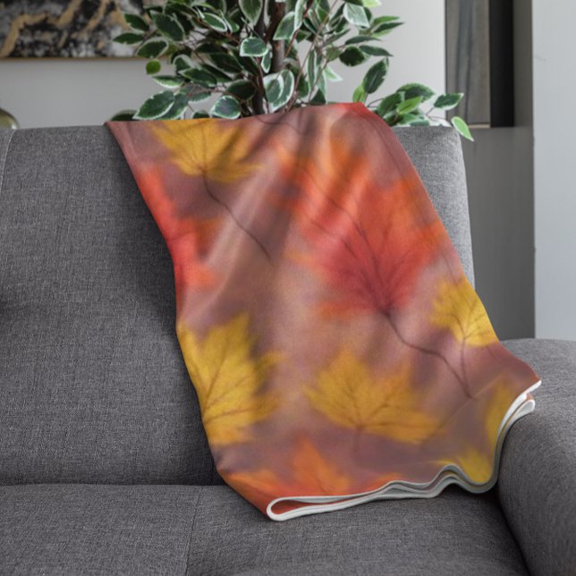 Couverture Polaire Feuilles d'automne Rustique Aquarelle - Feuillage  (Créateur téléchargé)