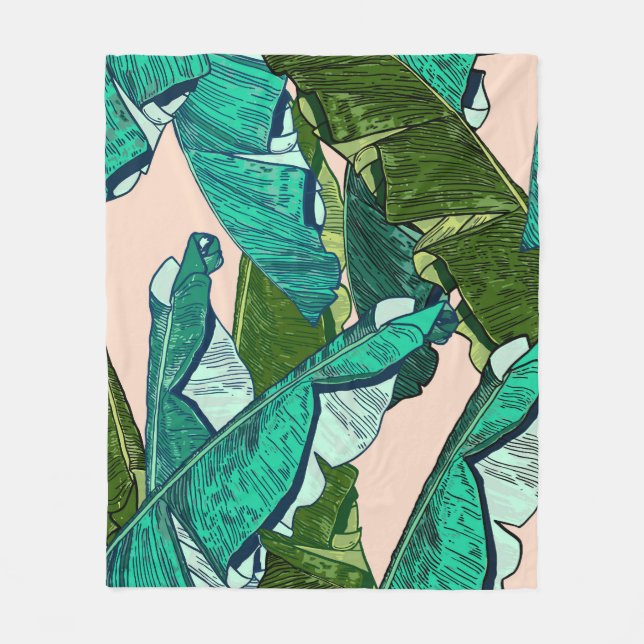 Couverture Polaire Feuilles de bananes : Motif Tropical sans joint. (Devant)