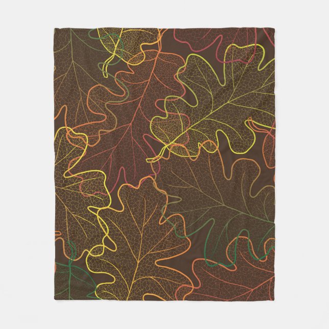 Couverture Polaire Feuilles de chêne transparent, Motif d'automne. (Devant)