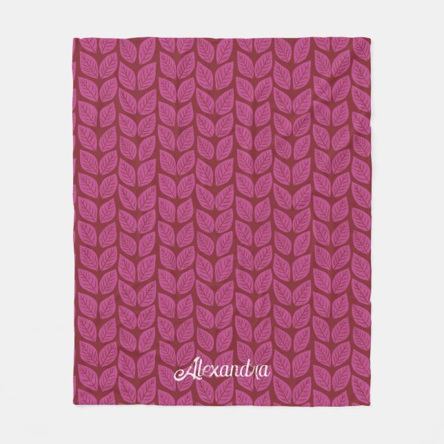 Couverture Polaire Feuilles de feuillage de automne rose et rouge (Devant)