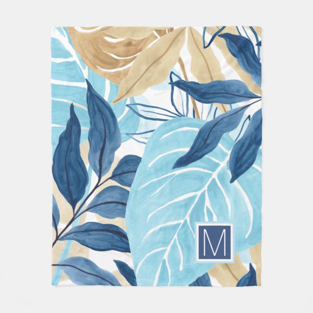 Couverture Polaire Feuilles de la Jungle Bleue (Devant)
