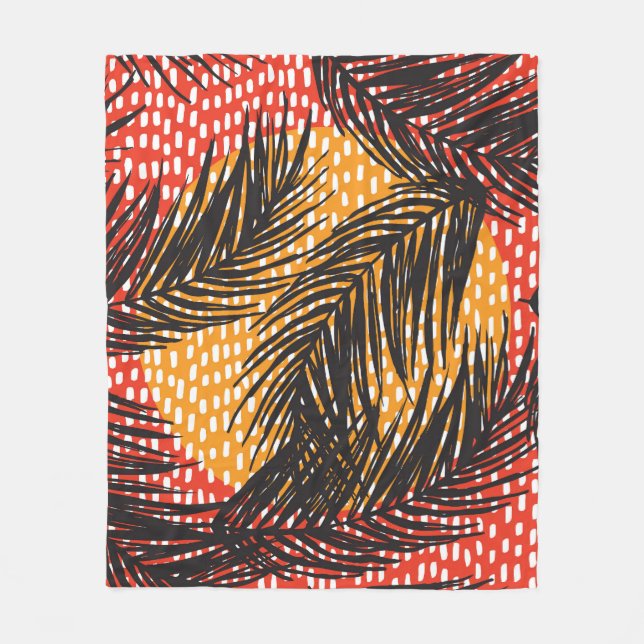 Couverture Polaire Feuilles de palmier noir, traits sans soudure (Devant)