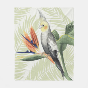 Couverture Polaire Feuilles de palmiers à oiseaux noirs