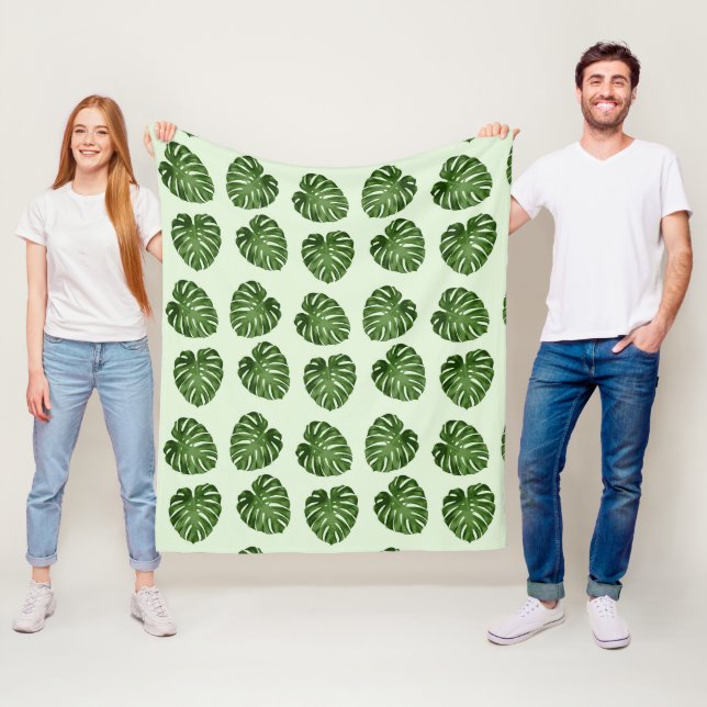 Couverture Polaire Feuilles de palmiers, Feuilles verts, Motif tropic (En situation)