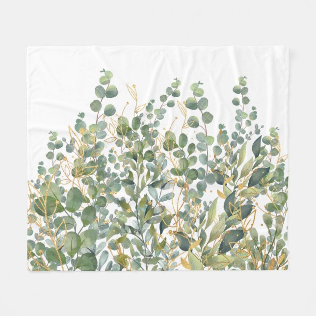 Couverture Polaire Feuilles D'Eucalyptus Botanique Or Et Vert (Devant (Horizontal))