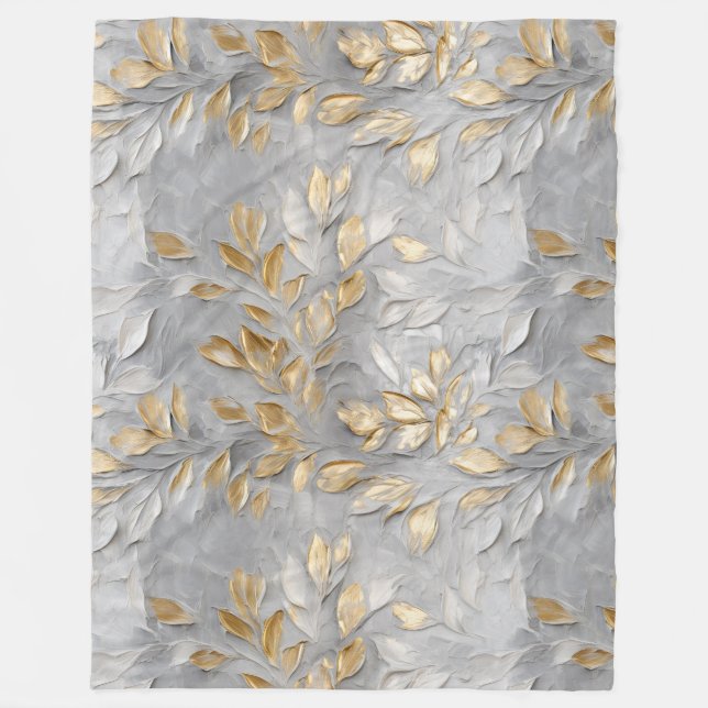 Couverture Polaire Feuilles d'or gris argent (Devant)