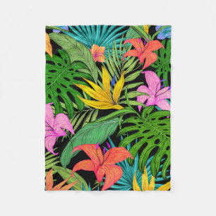 Couverture Polaire Feuilles Florales Tropicales d'Été Colorées Élégan