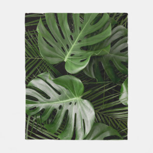 Couverture Polaire Feuilles Monstera, aménagement tropical de luxe.