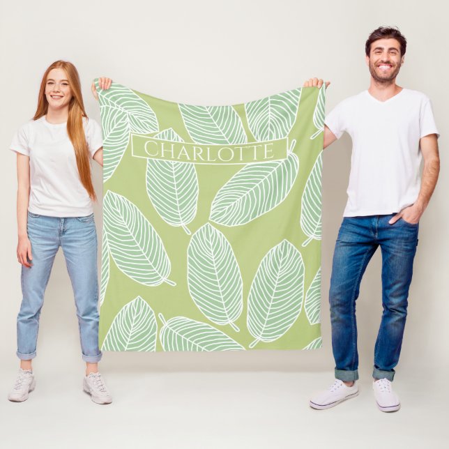 Couverture Polaire Feuilles tropicaux Croquis Nom personnalisé Décor  (En situation)