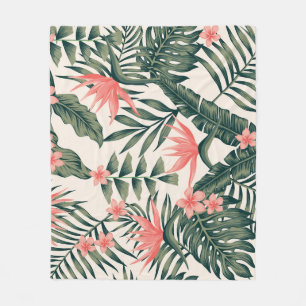 Couverture Polaire Feuilles tropicaux, papier peint joyeux sur la pla